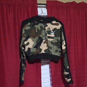 Puma Green and Brown Camouflage Cropped Jacket